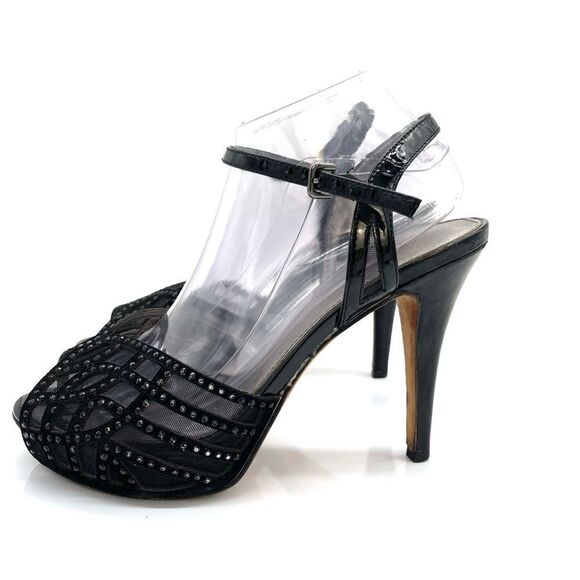 ALFANI High Evening Wear Strappy Peep Toe Heels in Black Size 9 - Picture 1 of 8